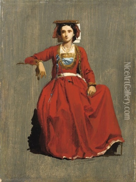 Portrait D'une Italienne Oil Painting - Jean Achille Benouville