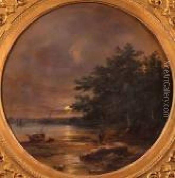 Moonlight Scene On The Orwell Oil Painting - Robert Burrows