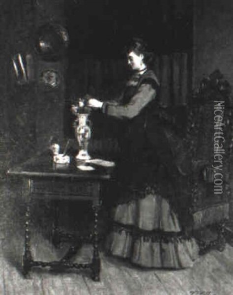 Jeune Femme Composant Un Bouquet Oil Painting - Victor Gabriel Gilbert