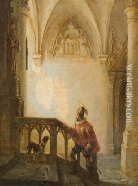 Kircheninterieur Mit Kavalier Und Hund Oil Painting - George Gillis van Haanen