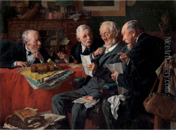 Reading The Will Oil Painting - Louis Charles Moeller