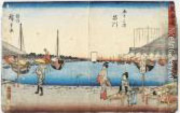 Shinagawa, Goju San Tsugi No Uchi. Shinagawa, Le Second Relais Sur La Route Du Tokaido. Oil Painting - Utagawa or Ando Hiroshige