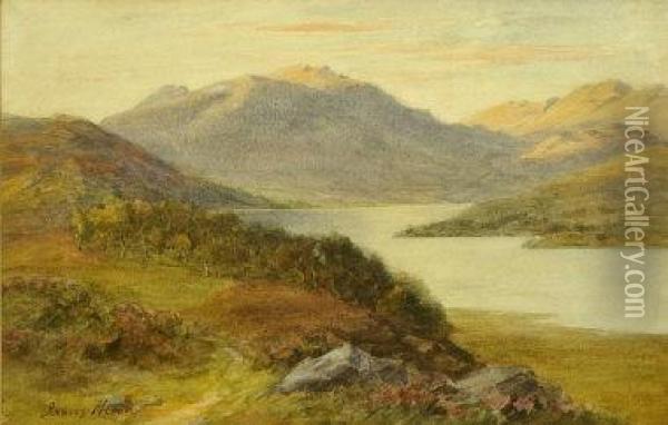 A Highland Loch Scene Oil Painting - James Heron