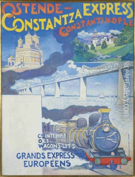 Ostende-constantza Express Constantinople (poster Design For La Compagnie Des Wagons-lits) Oil Painting - Theo van Rysselberghe