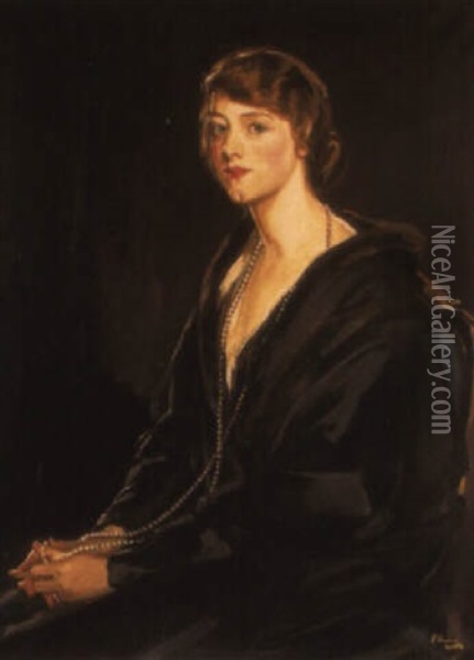 Portrait Of Mrs. Bowen-davies Oil Painting - John Lavery