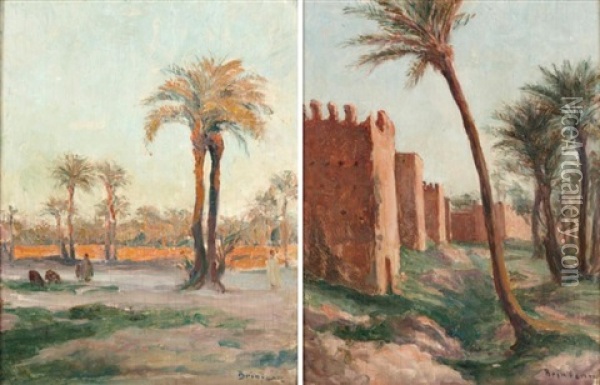 Marrakech La Palmeraie (+ Another; Pair) Oil Painting - Louis-Edouard Brindeau de Jarny