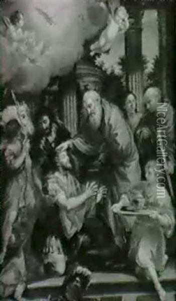 Ananias Healing Saint Paul's Blindness Oil Painting - Pietro da Cortona