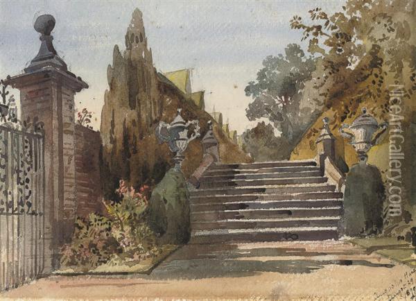 The Garden Steps Oil Painting - Augustus John Cuthbert Hare