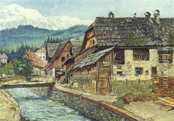 Bauernhauser In Tamsweg Oil Painting - Ferdinand Schebek