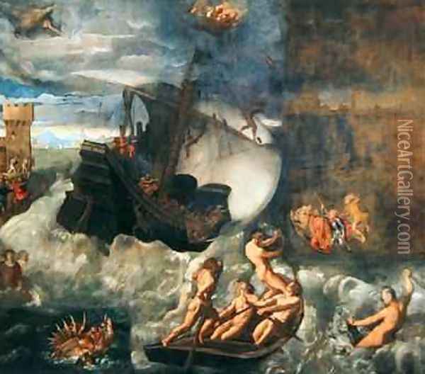 Sea Storm Oil Painting - Palma Vecchio (Jacopo Negretti)
