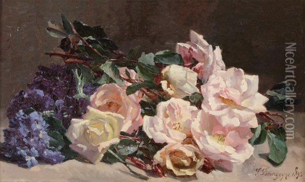jetee De Fleurs Oil Painting - Pierre Bourgogne