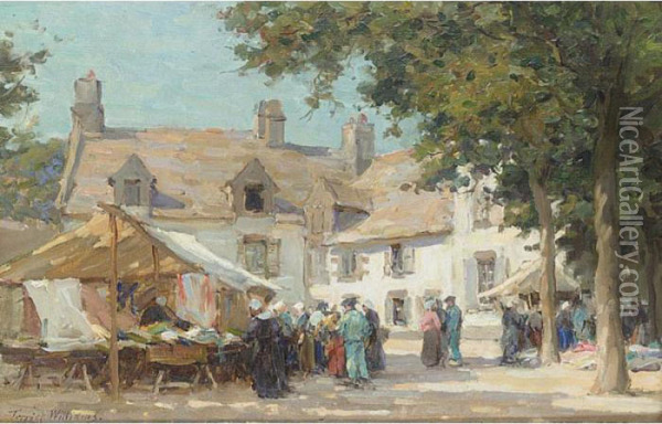 Market Place, Concarneau Oil Painting - Terrick John Williams