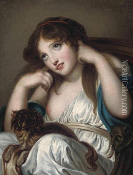 Greuze A Young Girl, Blocking Her Ears, With A Dog - An Allegory Of Thesense Of Hearing Oil Painting - Jean Baptiste Greuze
