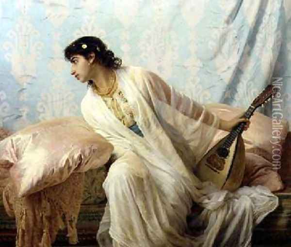 Then to her listening ear responsive chords of music came familiar sweet and low Oil Painting - Edwin Longsden Long