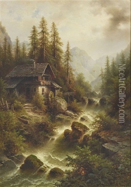 Waldmuhle In Der Schweiz Oil Painting - Albert Rieger