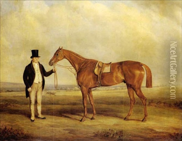 A Gentleman Holding Dangerous, The Winner Of The 1833 Derby Oil Painting - John E. Ferneley