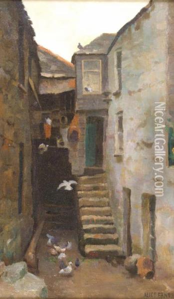 A Newlyn Courtyard Oil Painting - Alice Taite Fanner