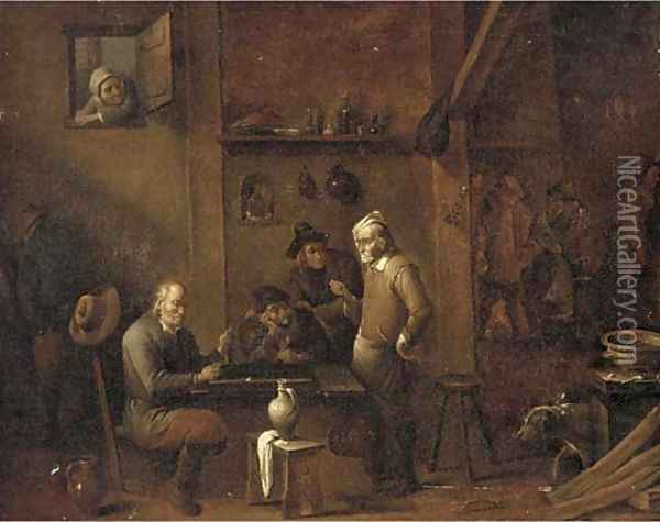 Boors smoking and gaming in an inn Oil Painting - David The Younger Ryckaert