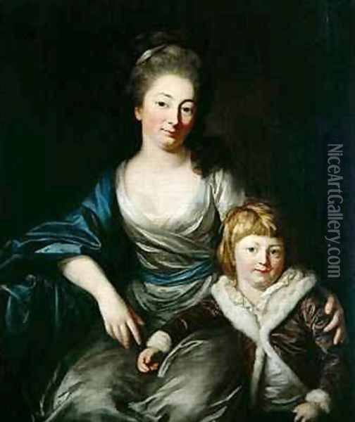Johanna Amalie Countess Senfft von Pilsach with her son Henry Oil Painting - Anton Graff