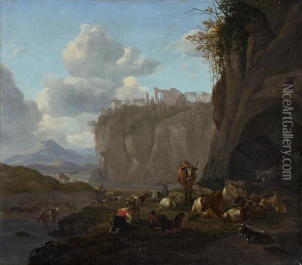 Sudliche Landschaft Mit Hirtenpaar Oil Painting - Willem Romeyn