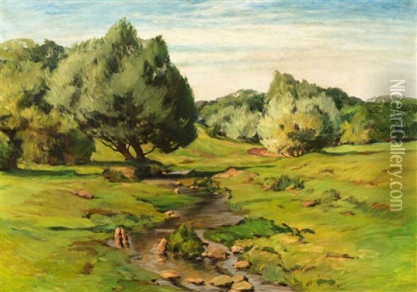 Landschaft Am Niederrhein Mit Bachlauf Oil Painting - Wilhelm Tramp