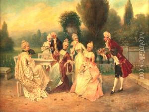 Elegant Gathering Oil Painting - J. Montreu
