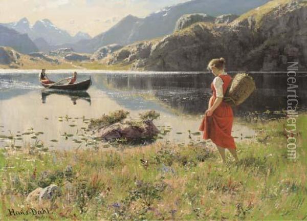 A Summer's Afternoon On The Lake Oil Painting - Hans Dahl