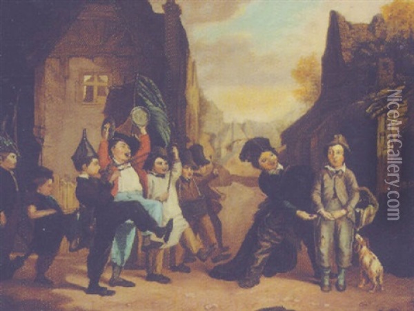 Peasant Children Playing In The Village Streets Oil Painting - Daniel Pasmore the Younger