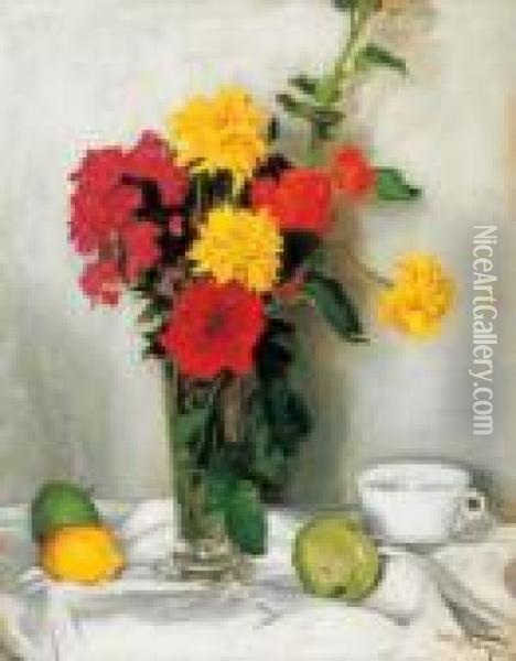 Flowers And Fruit Oil Painting - Tibor Polya