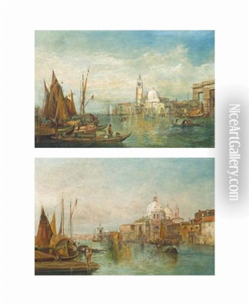 Santa Maria Della Salute, Venice; And The Dogana, Venice (pair) Oil Painting - Alfred Pollentine