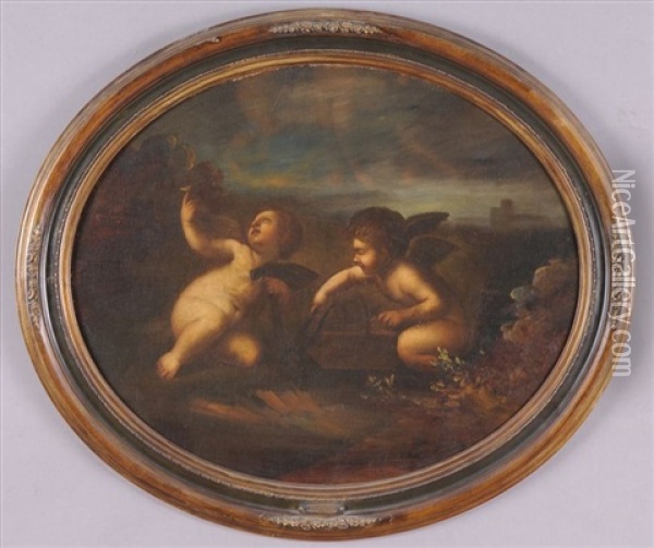 Cherubs At Play (pair) Oil Painting - Francesco Albani