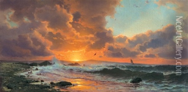 Sunset On The Coast Oil Painting - Mauritz Frederick Hendrick de Haas