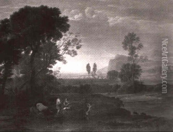 An Italianate River Landscape With The Flight Into Egypt Oil Painting - Claude Lorrain