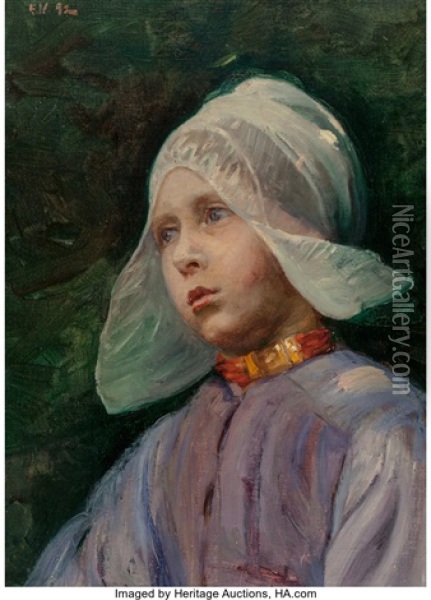 Volendam Head, Little Girl Oil Painting - Elizabeth Nourse
