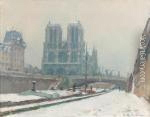 Notre-dame De Paris Sous La Neige Oil Painting - Albert Lebourg
