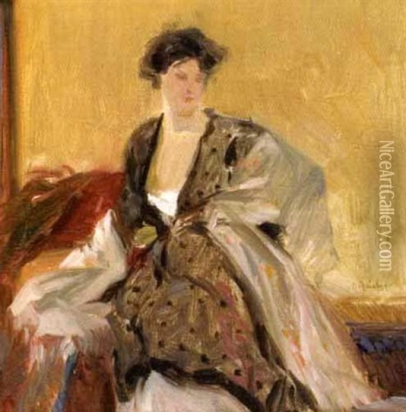 Bildnis Einer Sitzenden Dame Im Morgenrock Oil Painting - Horazio Gaigher