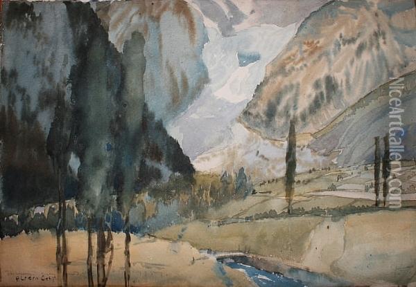'an Alpine Glacier' 'alfred East', Indistinctly Annotated, Titled Verso Oil Painting - Sir Alfred East