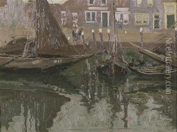 Bateaux De Peche Et Pecheurs Sur Le Quai Oil Painting - Paul Leduc
