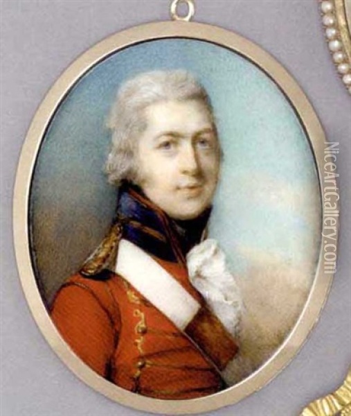 Joseph Hone, In Red Coat With Gold Loops And Gold-bordered Blue Collar, Epaulette And White Cross-belt With Gold Plate, Frilled Cravat And Black Stock, Powdered Hair Oil Painting - Horace Hone