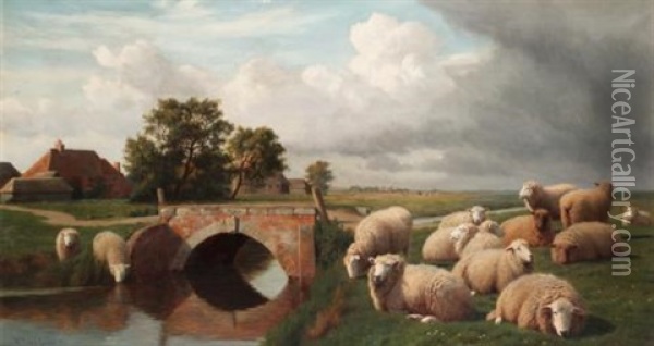 Sheep By A River Oil Painting - William Sidney Cooper