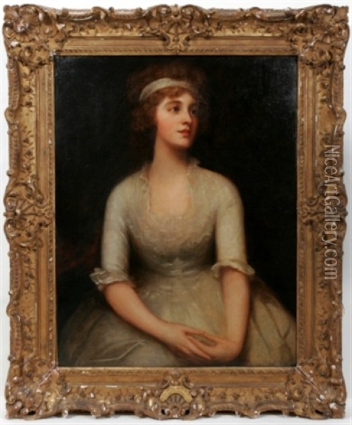 Portrait Of Young Miss Chambers Oil Painting - George Romney