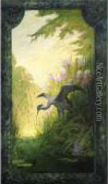 Heron Et Grenouilles Oil Painting - Pierre Eugene Montezin