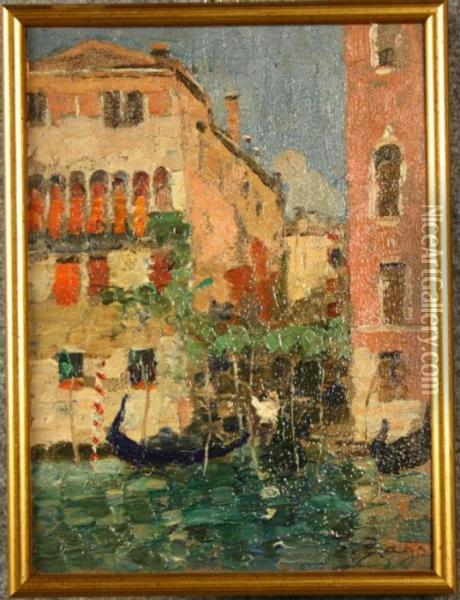 ''scorcio Di 
Carnevale A Venezia Con Gondole''. Oil Painting - Erma Zago