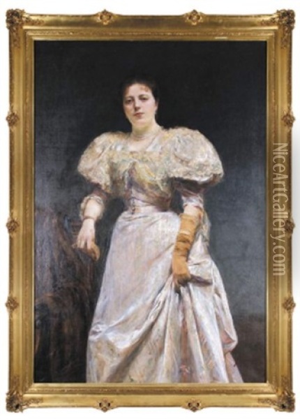 Portret Kobiety W Sukni Balowej Oil Painting - Aleksander Augustynowicz