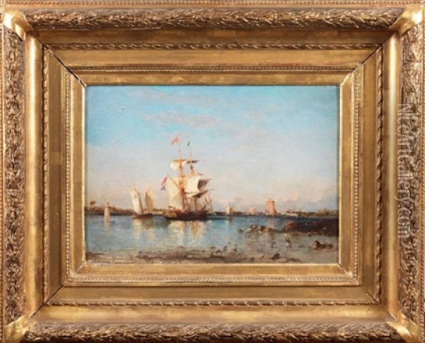 Bateaux Devant L'entree Du Port De La Rochelle Oil Painting - Paul Charles Emmanuel Gallard-Lepinay