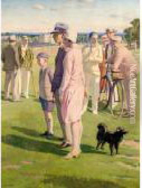 Saturday Afternoon, The Cricket Match On Blackheath Oil Painting - Francis H. Dodd