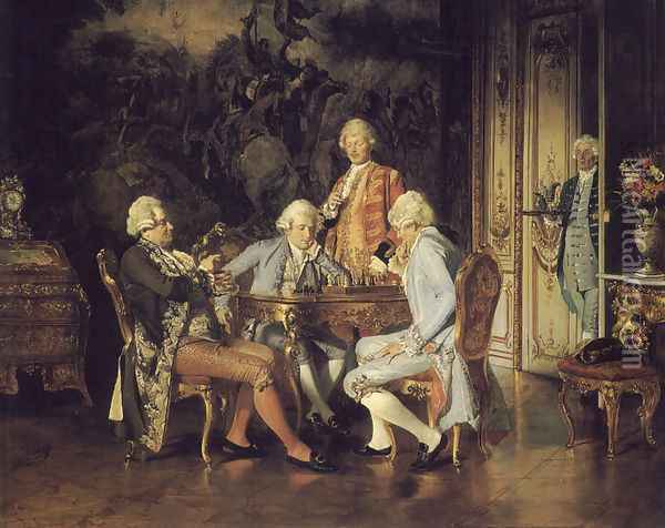 The Chess Players Oil Painting - Johann Hamza