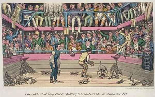 The Celebrated Dog Billy Killing 100 Rats at the Westminster Pit Oil Painting - Theodore Lane