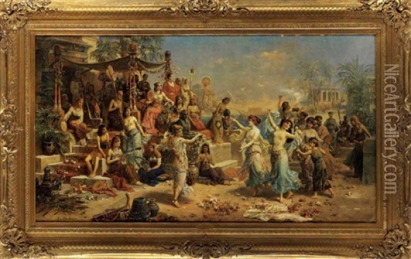 Cleopatras Fest Zu Ehren Casars Oil Painting - Emmanuel Oberhauser