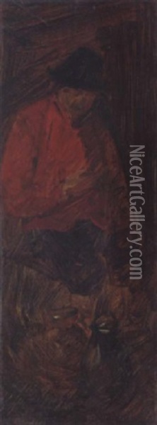 Roter Bauer Vor Krugen Oil Painting - Wilhelm Busch